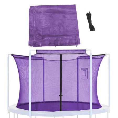 Machrus Upper Bounce Trampoline Net - Trampoline Safety Net Fits 15 ft Round Trampolines using 3 Arches - Net with Smartphone/Tablet Pouch for Selfies and Livestream - Purple