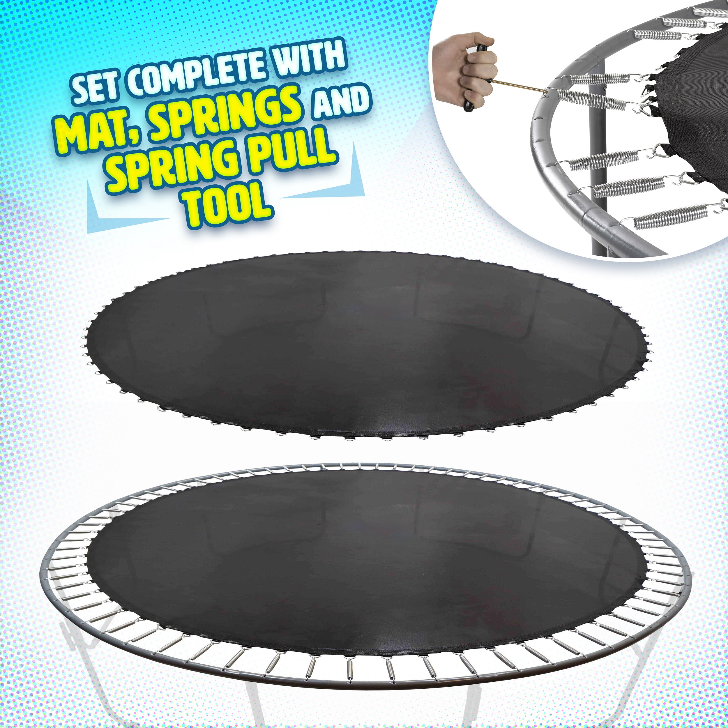 Machrus Upper Bounce Trampoline Replacement Mat set with Sturdy 72 V Rings and 7 Springs Jumping Mat Compatible with 14ft Round Frames Set Includes Mat Springs V Rings Spring Pull Tool