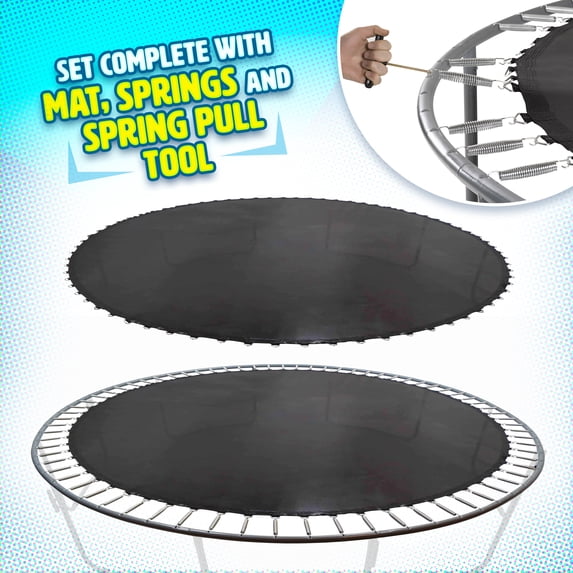 Plexalife Trampoline Replacement Mat set with Sturdy 96 V-Rings and 7" Springs - Jumping Mat Compatible with 15ft Round Frames - Set Includes Mat, Springs, V-Rings & Spring Pull Tool