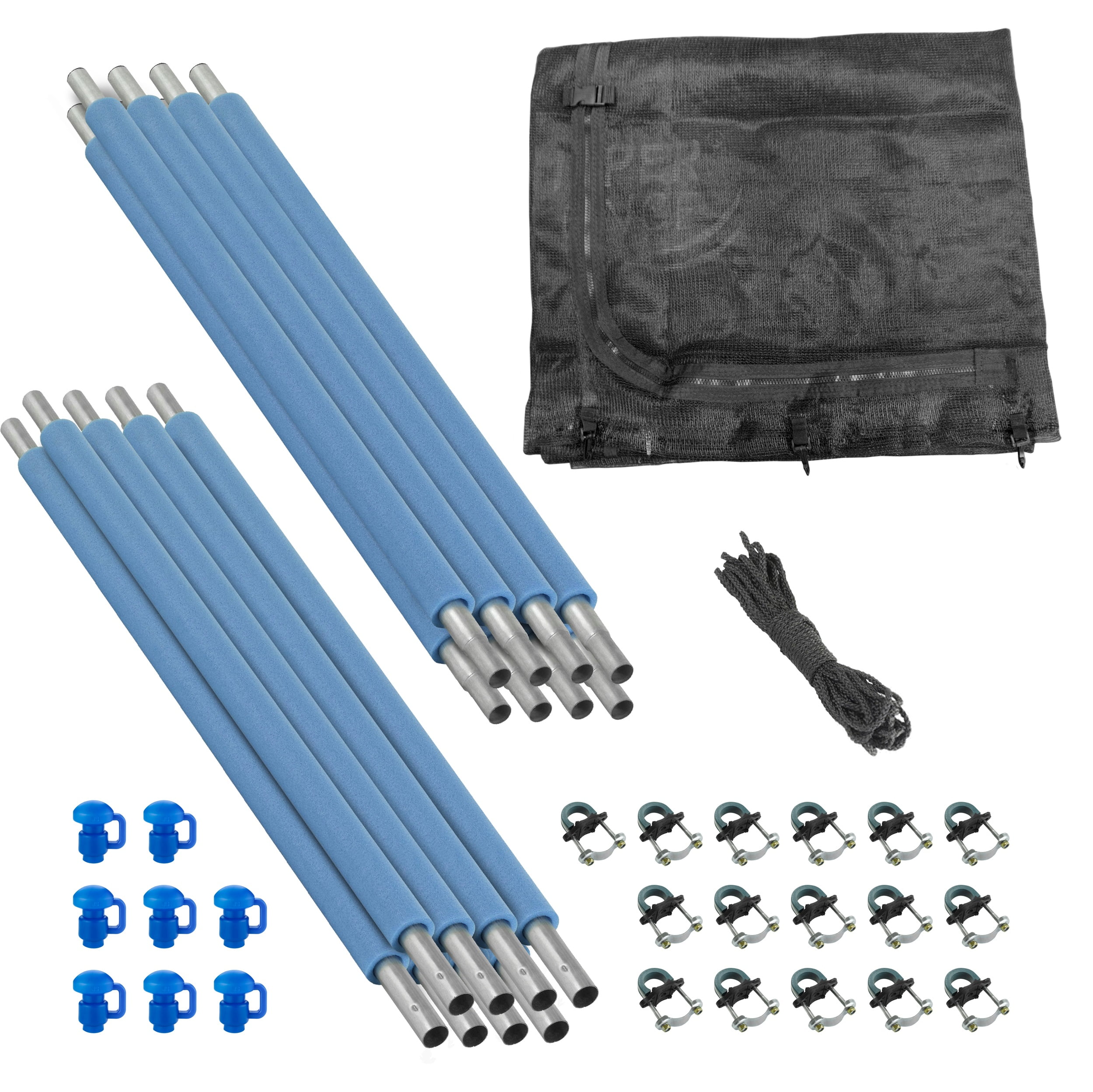 Upper Bounce 13ft Round Trampoline Safety Enclosure Set with Blue Foam Sleeves