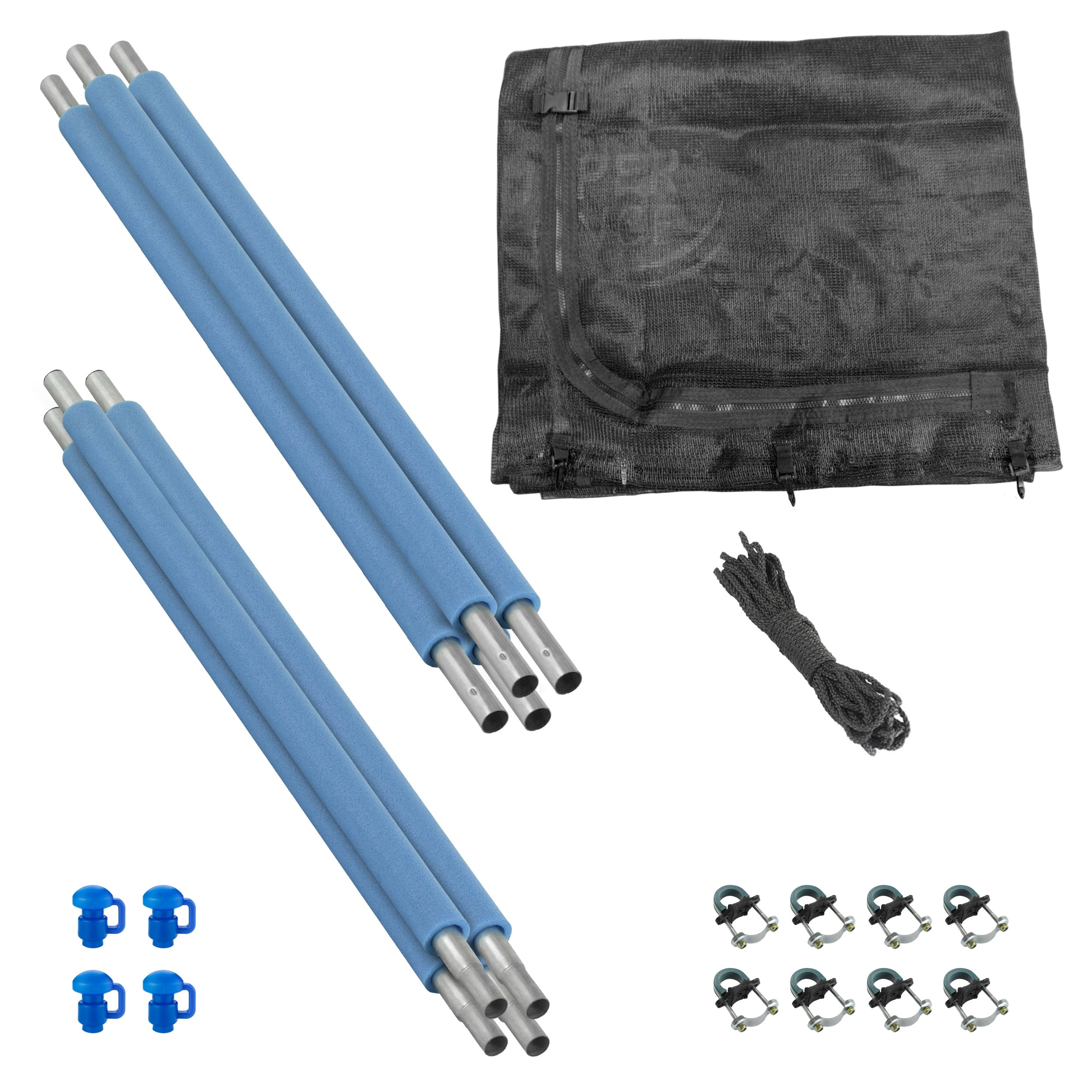 Machrus Upper Bounce Trampoline Safety Enclosure Set including Trampoline Net, 4 Trampoline Poles, Caps, Trampoline Pole Foam Sleeves - For 12ft Round Trampoline Frame - Installs Inside the Frame
