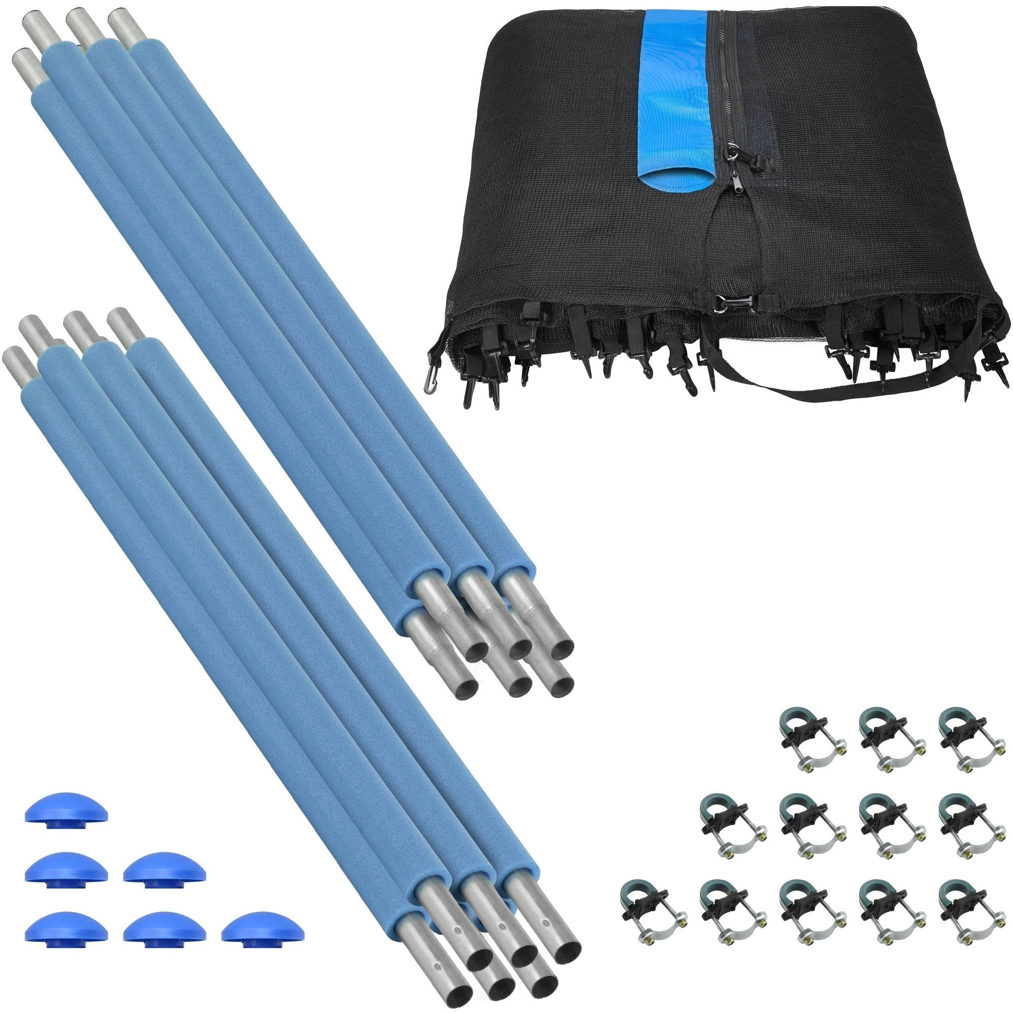 Machrus Upper Bounce Trampoline Safety Enclosure Set including Trampoline Net, 6 Trampoline Poles, Caps and Trampoline Pole Foam Sleeves - For 15ft Round Trampoline Frame - Installs Outside the Frame