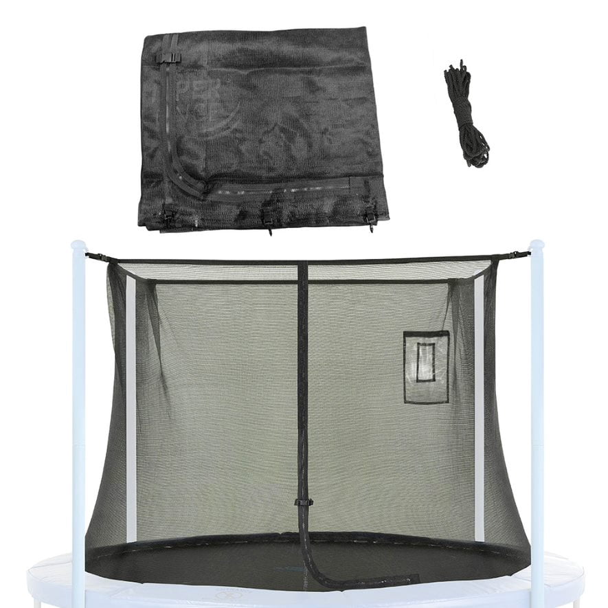 Machrus Upper Bounce Trampoline Safety Net Fits 12 ft Round Trampolines using 4 Poles or 2 Arches with Adjustable Straps - Net with Smartphone/Tablet Pouch for Selfies and Livestream - Black