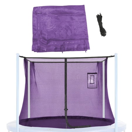 Machrus Upper Bounce Trampoline Safety Net Fits 12 ft Round Trampolines using 4 Poles or 2 Arches with Adjustable Straps - Net with Smartphone/Tablet Pouch for Selfies and Livestream - Purple