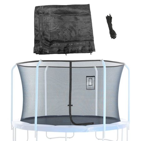 Machrus Upper Bounce Trampoline Safety Net Fits 12 ft Round Trampolines using 6 Curved Poles for Top Ring Frame - Net with Smartphone/Tablet Pouch for Selfie and Livestream - Black