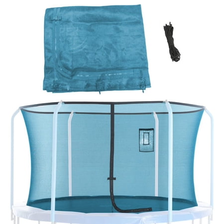 Machrus Upper Bounce Trampoline Safety Net Fits 14 ft Round Trampolines using 6 Curved Poles for Top Ring Frame - Net with Smartphone/Tablet Pouch for Selfie and Livestream - Aquamarine