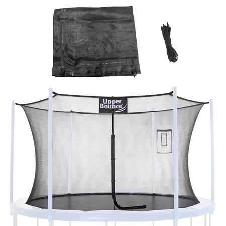 Machrus Upper Bounce Trampoline Safety Net Fits 14 ft Round Trampolines using 6 Poles or 3 Arches with Adjustable Straps - Net with Smartphone/Tablet Pouch for Selfies and Livestream - Black