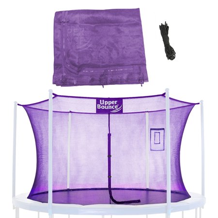 Machrus Upper Bounce Trampoline Safety Net Fits 14 ft Round Trampolines using 6 Poles or 3 Arches with Adjustable Straps - Net with Smartphone/Tablet Pouch for Selfies and Livestream - Purple