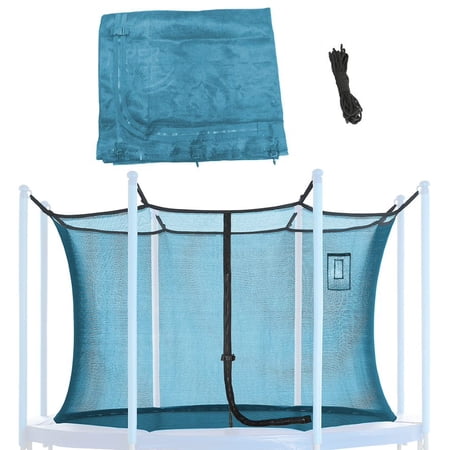 Machrus Upper Bounce Trampoline Safety Net Fits 15 ft Round Trampolines using 8 Poles or 4 Arches with Adjustable Straps - Net with Smartphone/Tablet Pouch for Selfies and Livestream - Aquamarine