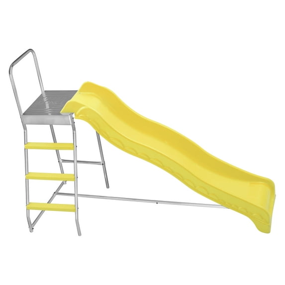 Machrus Upper Bounce Trampoline Step N Slide | Fun Indoor & Outdoor Ladder and Wave Slide Set – Perfect for Round or Rectangle Trampolines with or Without Net – Yellow