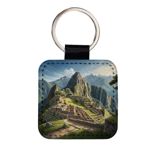 Machu Picchu Incan Citadel Andes Mountains Peru Faux Leather Square Keychain