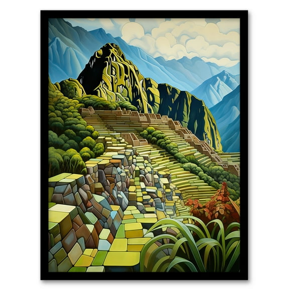 Machu Picchu Peru Artwork Stunning Inca Empire Citadel On The Andes Mountains Art Print Framed Poster Wall Decor 12x16 inch