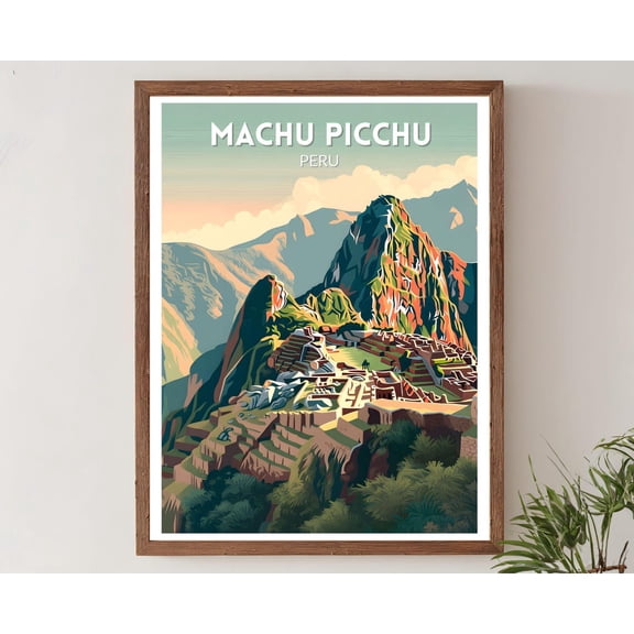 Machu Picchu Peru Mid Century Modern Inca Ruins Travel Art Unframed Paper Print