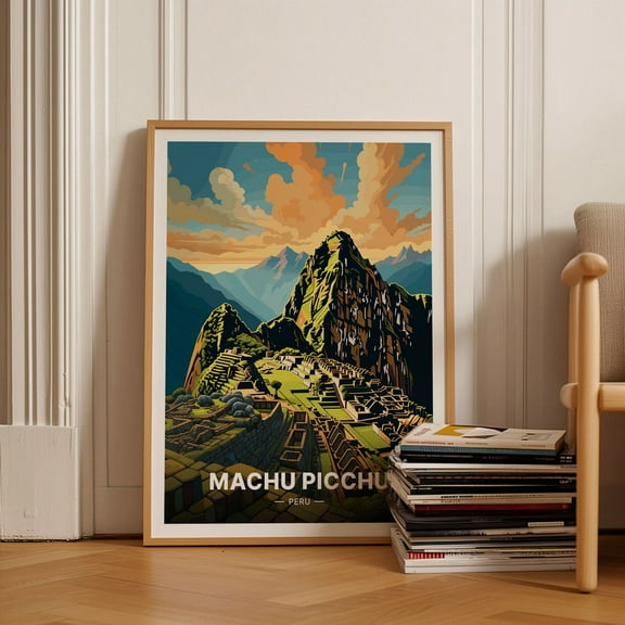 Machu Picchu Peru Mid Century Modern Latin Art, Unframed Paper Poster 8x10in