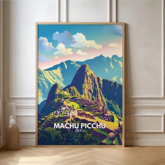 Machu Picchu Poster Peru South America Travel Poster, Gift Travel Nature Landscape, Travel Art, Retro Wall Decoration, Poster Only