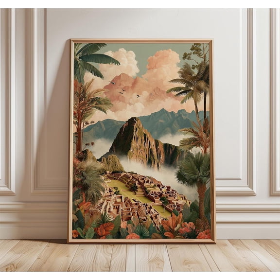 Machu Picchu Poster, Vintage Peru Mountain Travel Art