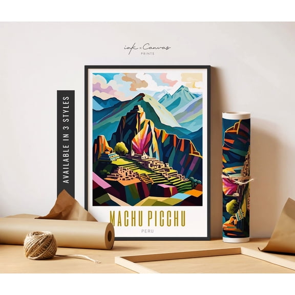Machu Picchu Travel Poster Machu Picchu Peru Art Latin American Artwork Peruvian Art Destination Posters Poster Travel Art Home Decor, 8x12 UNFRAMED