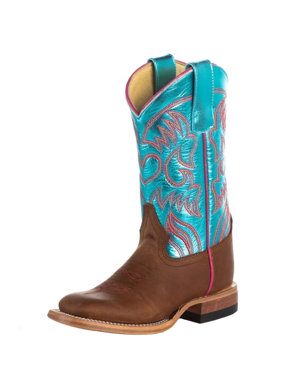 Boys Macie Bean Kids Crazyhorse with Metallic Turquoise Top Boot 10 Brown