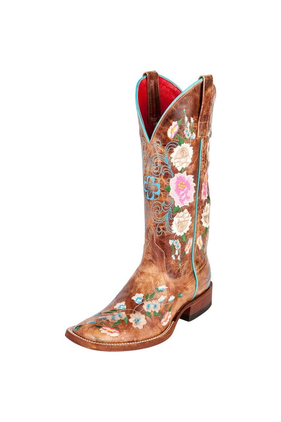 Women's Rose Garden Cowgirl Boot Square Toe Honey 6 M US
