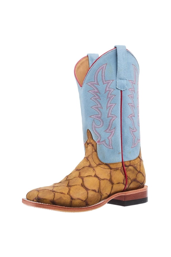 Womens Women`s Macie Bean Honey Fish Print Vamp 13In Baby Blue Suede Top Boot 6.5 B Tan