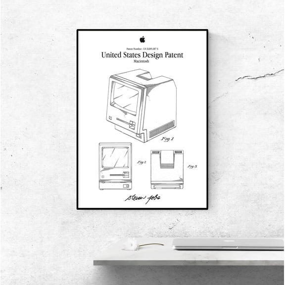 Macintosh Patent Poster, Apple Macintosh Patent Drawings, Vintage Office Decor