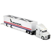Mack Anthem Enclosed Car Transporter "Mack" White with Red and Blue Stripes "Custom Haulers" Series 1/64 Diecast Model by Maisto