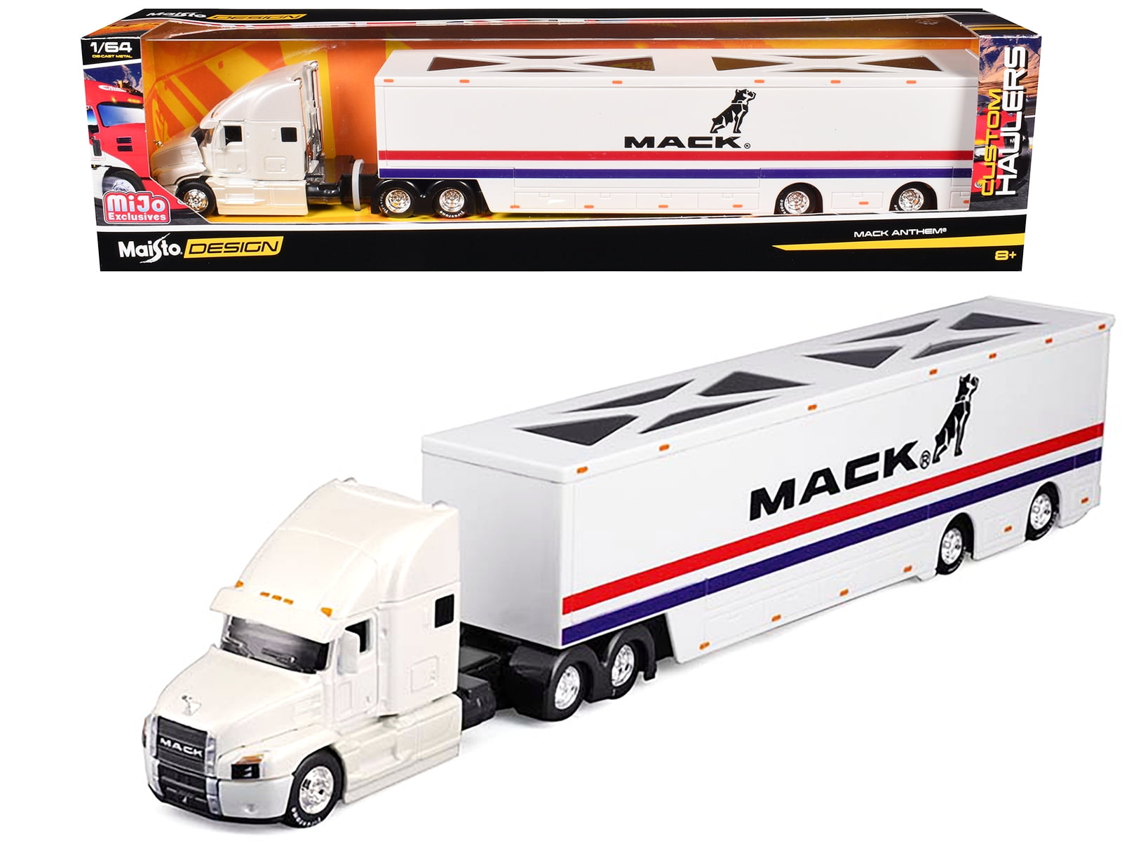 Mack Anthem Enclosed Car Transporter "Mack" White with Red and Blue Stripes "Custom Haulers ...