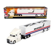 Mack Anthem Enclosed Car Transporter "Mack" White with Red and Blue Stripes "Custom Haulers" Series 1/64 Diecast Model by Maisto