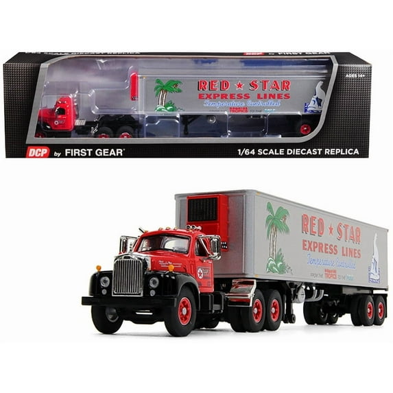 Mack B-61 Day Cab with 40\' Vintage Reefer Refrigerated Trailer \Red Star Express Lines\" 28th in a \"Fallen Flag Series\" 1/64 Diecast Model by DCP/First Gear"