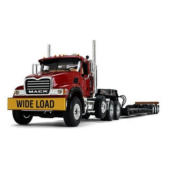 Mack Granite & Tri-Axle Lowboy Truck Trailer, Black & Cherry Red