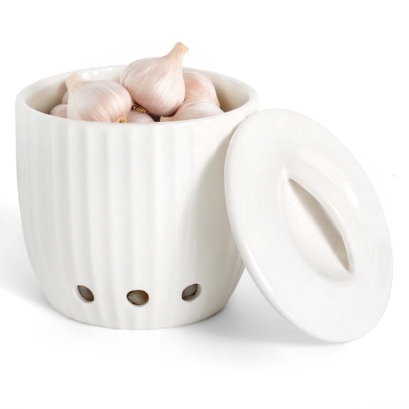 Mack&Jane Modern Ceramic Garlic Keeper, Vegetable Storage with Ventilation