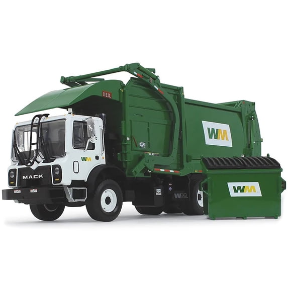 Mack TerraPro "Waste Management" Garbage Truck w/Front End Loader White & Green w/Trash Bin 1/34 Diecast Model by First Gear