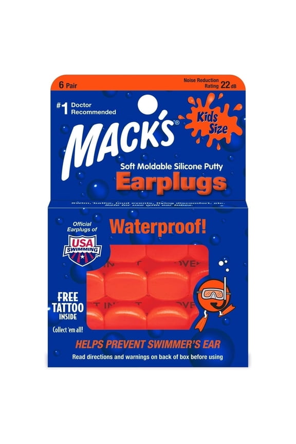 Soft Moldable Silicone Putty Ear Plugs - Kids Size, 6 Pair - Comfortable Small Earplugs for Swimming, Bathing, Travel, Loud Events and Flying