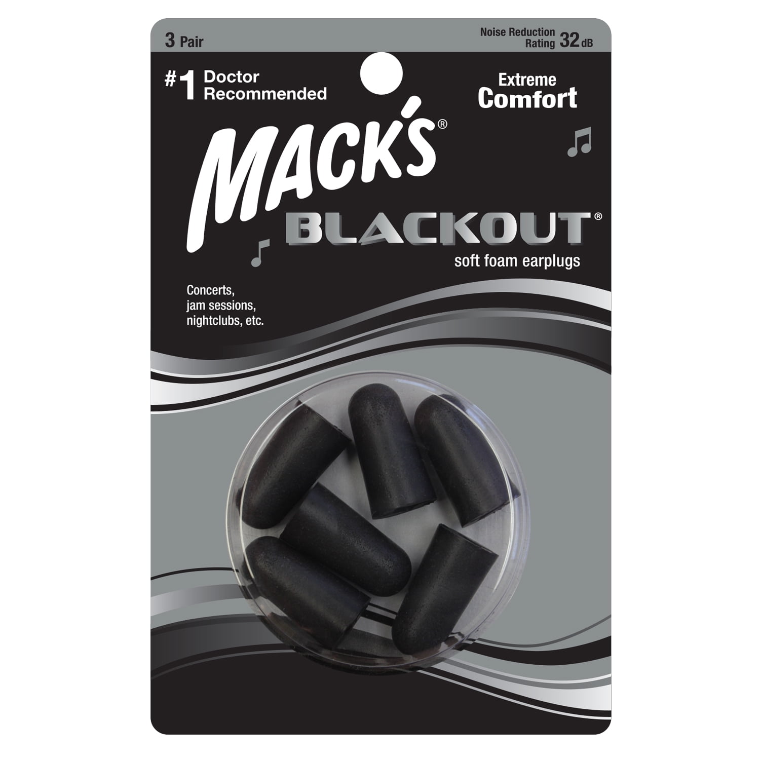 Mack's Blackout Soft Foam Earplugs, 3 Pair 32 dB Highest NRR