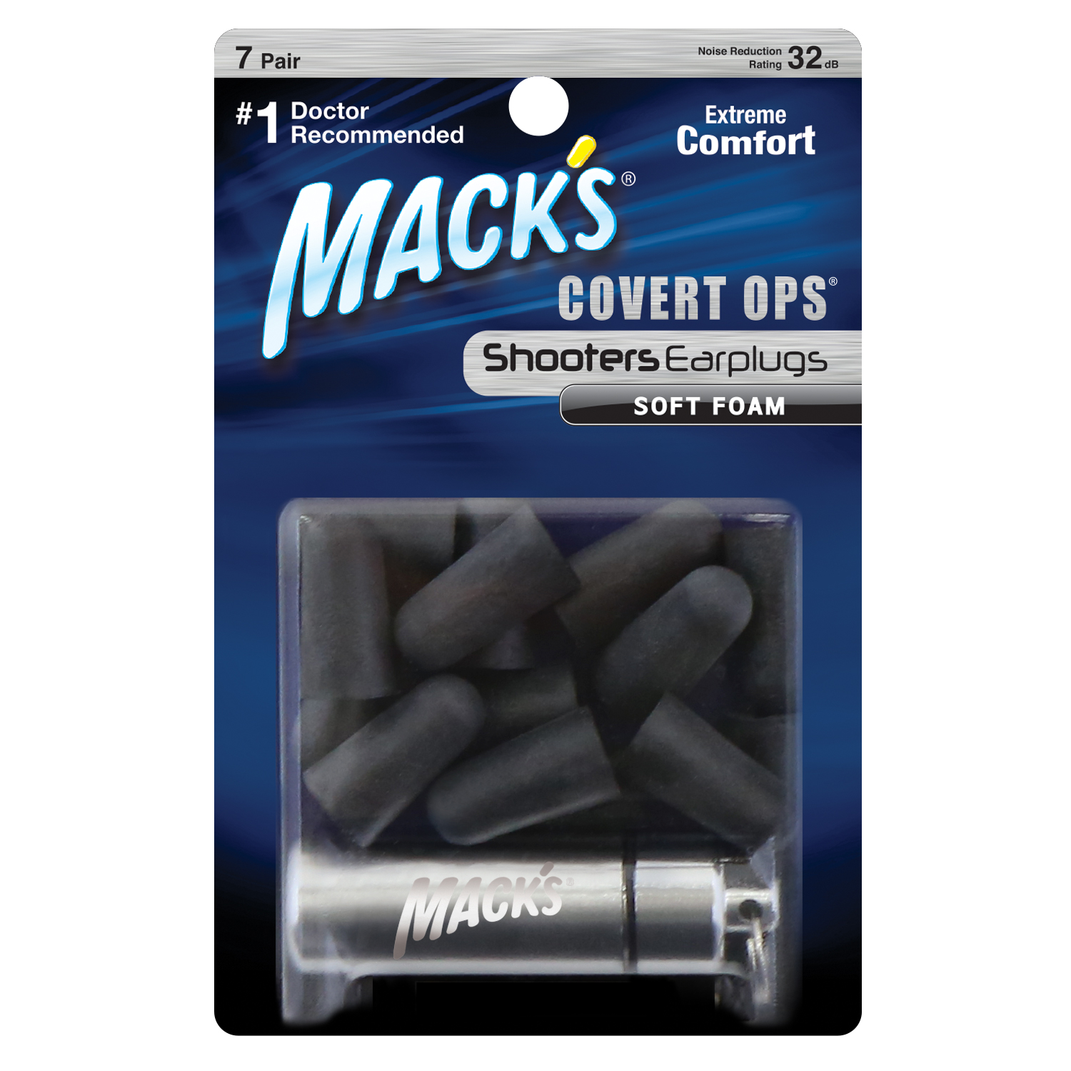Mack's Covert Ops Soft Foam Shooting Ear Plugs, 7 Pair Plus Travel Case