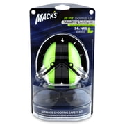 Macks Double-Up Shooting Earmuff Safety Kit - Hi Viz Shooters Ear Muffs, Soft Foam Ear Plugs and Safety Glasses with Storage Pouch and Lens Wipes