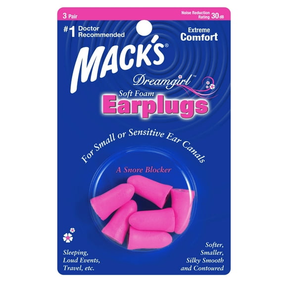 Mack's Dreamgirl Soft Foam Earplugs, 3 Pair, Pink - Small Ear Plugs for Sleeping, Snoring, Studying, Loud Events, Traveling & Concerts