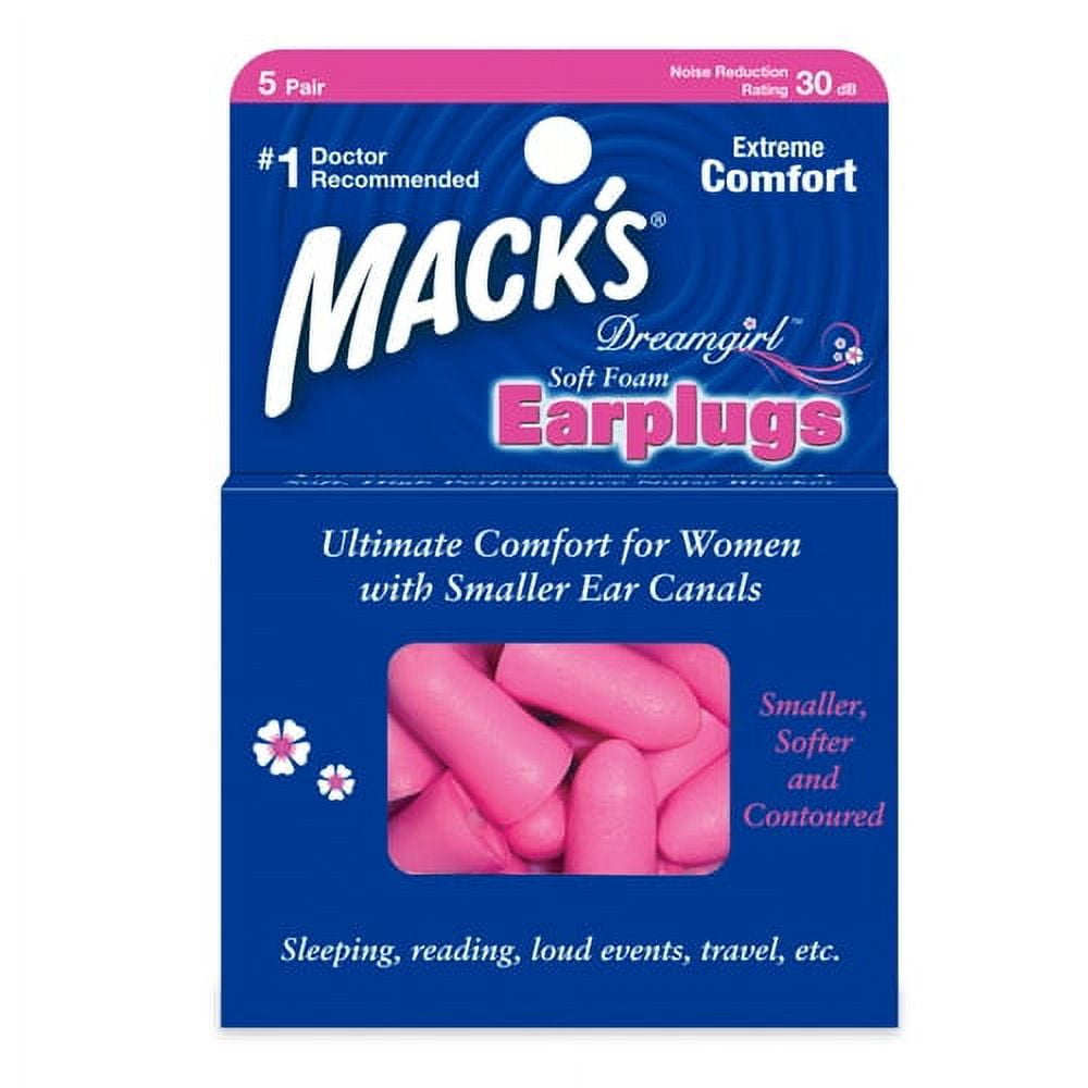 Mack's Dreamgirl Soft Foam Earplugs, 5 Pair, Pink - Small Ear Plugs for Sleeping, Snoring, Studying, Loud Events, Traveling & Concerts