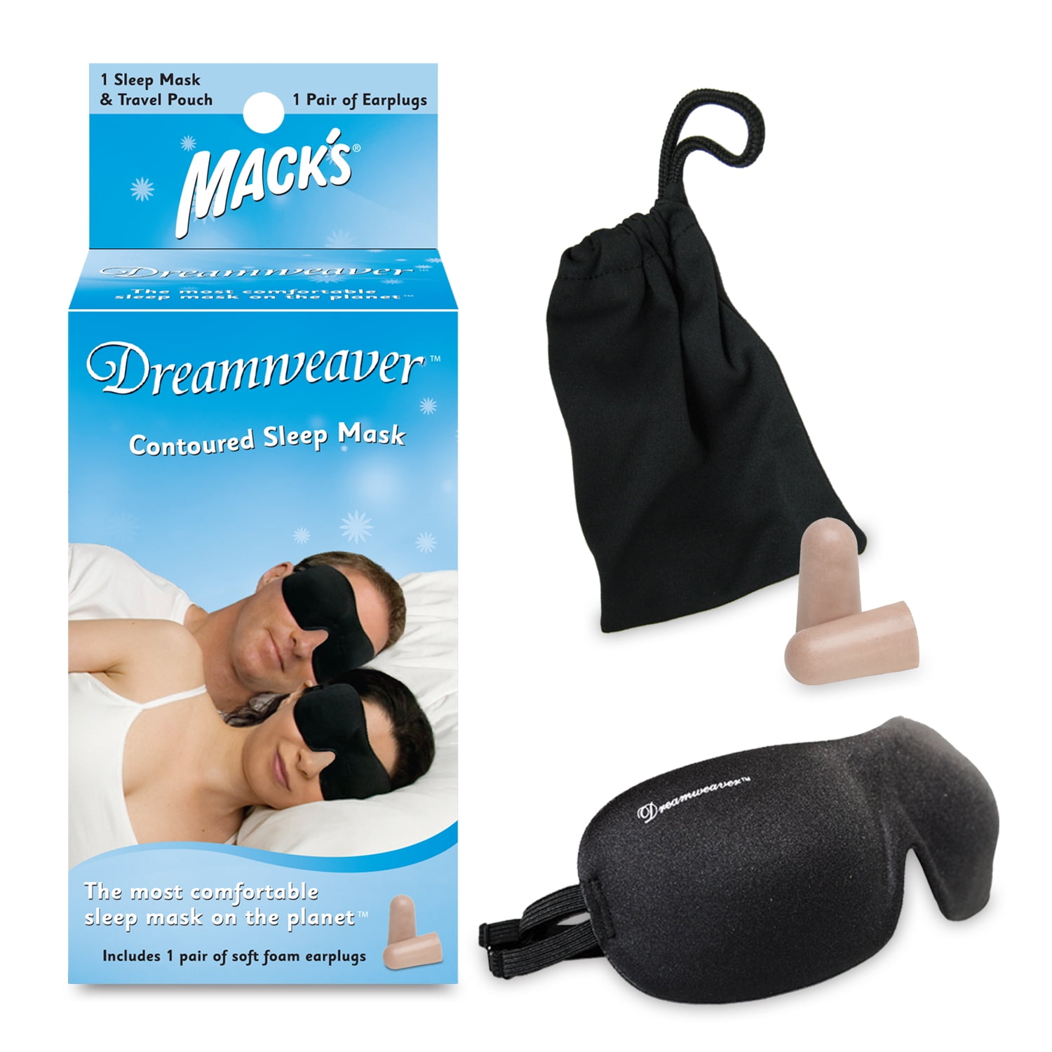 Mack's Dreamweaver Contoured Sleep Mask - Comfortable, Adjustable, Dual Strap Eye Mask with Macks Ultra Soft Foam Earplugs