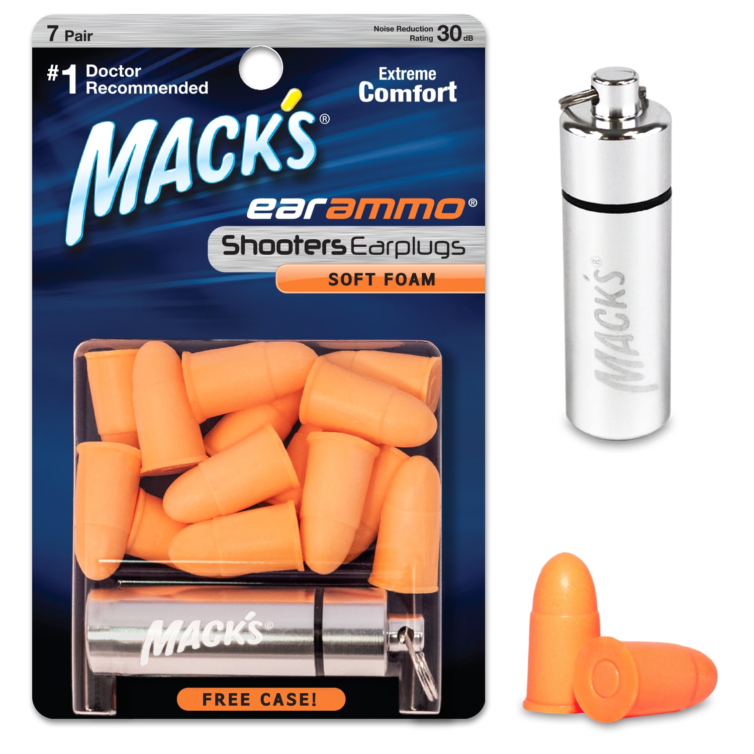 Mack's Ear Ammo Soft Foam Shooting Ear Plugs, 7 Pair with Travel Case Shooting Ear Protection