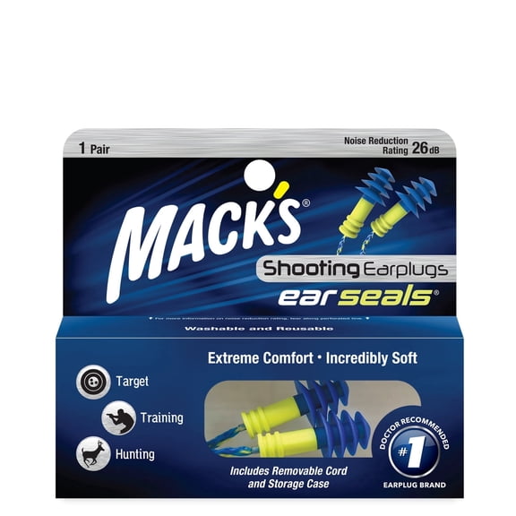 Mack's Ear Seals Shooting Earplugs, 1 Pair with Detachable Cord - 26db High NRR - Comfortable Noise Reduction Ear Plugs for Target Shooting, Trap and Hunting