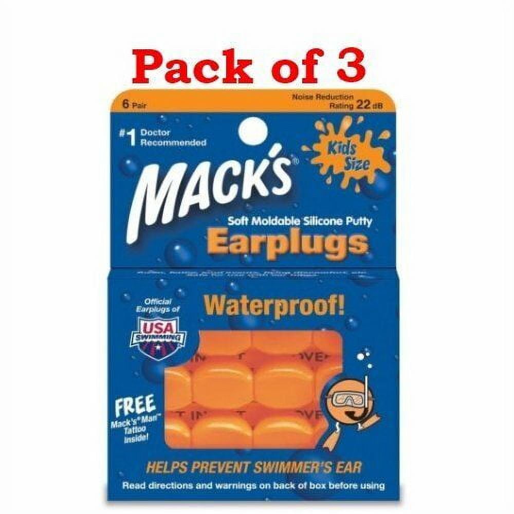 Mack's Earplugs Waterproof Soft Moldable Silicone Putty, 22 dB, 3Pack