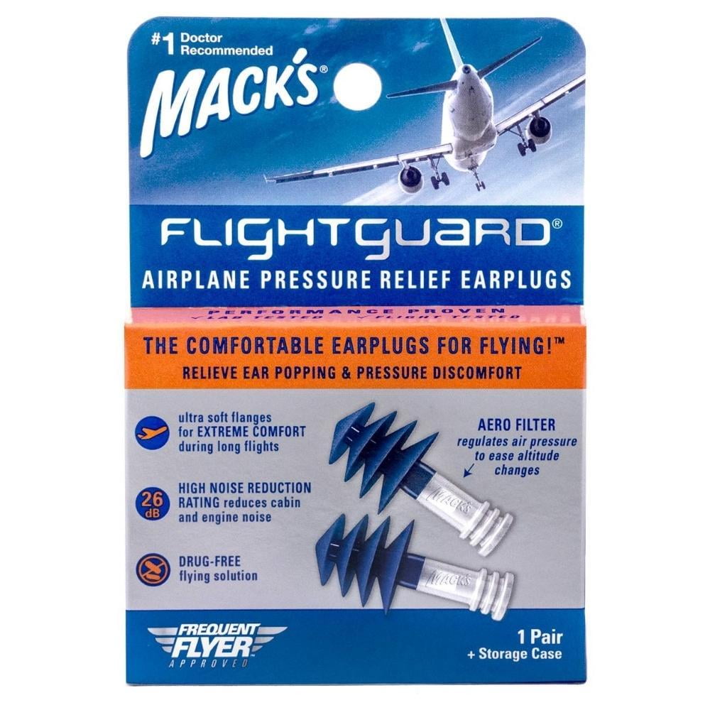 Macks Flightguard Airplane Pressure Relief Earplugs 26dB NRR, 33dB SNR Comfortable, Safe, Travel Ear Plugs for Flying Air Pressure Ear Pain, Ear Popping and Noise Reduction