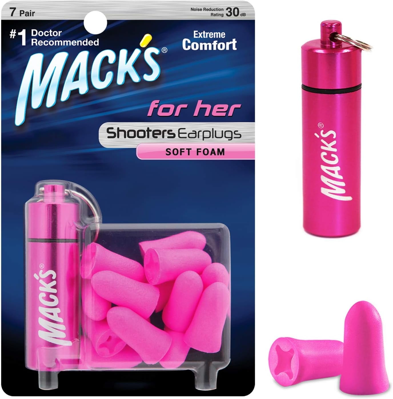 Mack's For Her Soft Foam Shooting Ear Plugs, 7 Pair with Travel Case - Small Earplugs for Hunting, Tactical, Target, Skeet and Trap Shooting