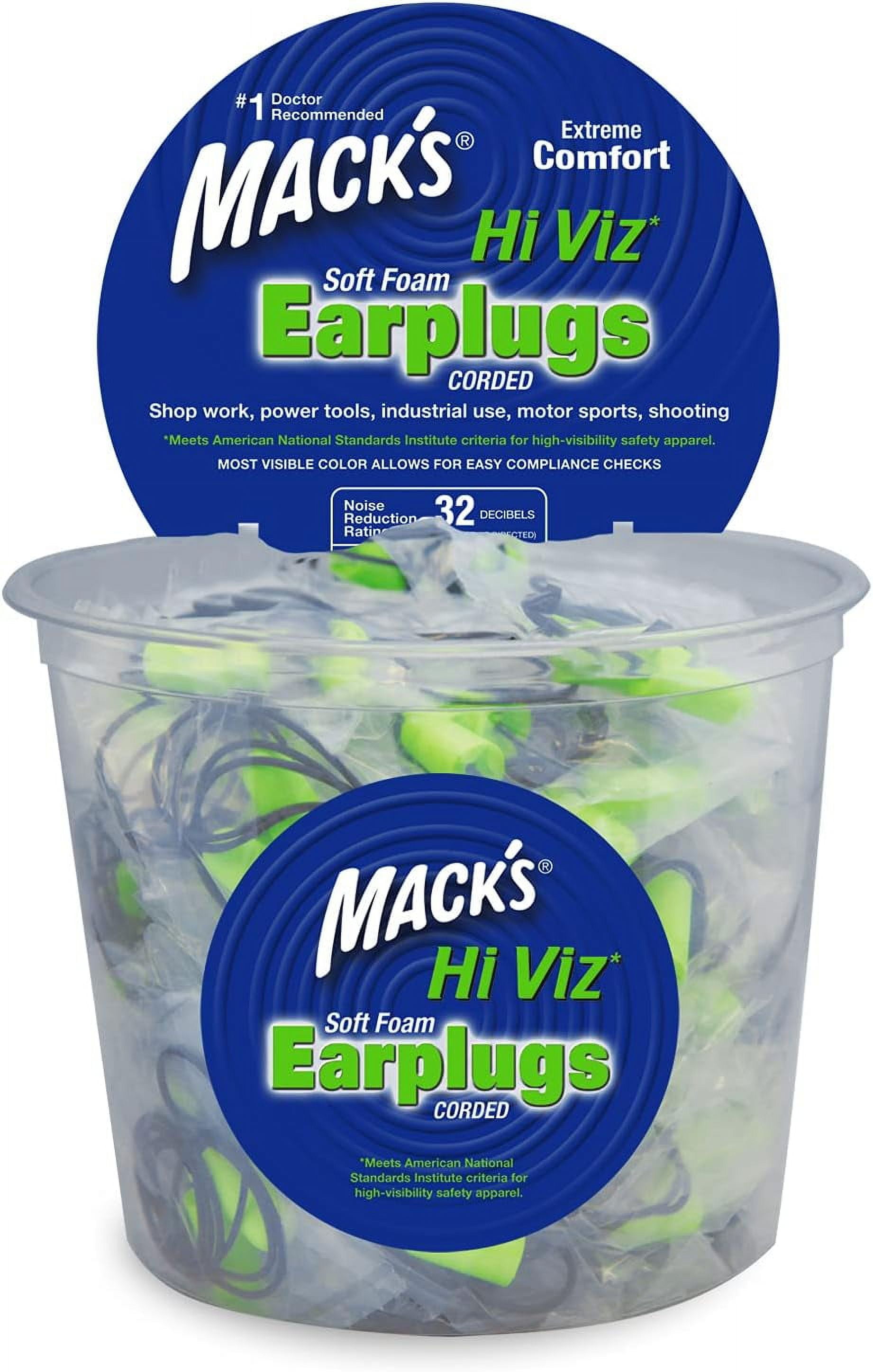 Mack’s Hi Viz Soft Foam Earplugs, 100 Pair Tub Most Visible Color, Easy Compliance Checks