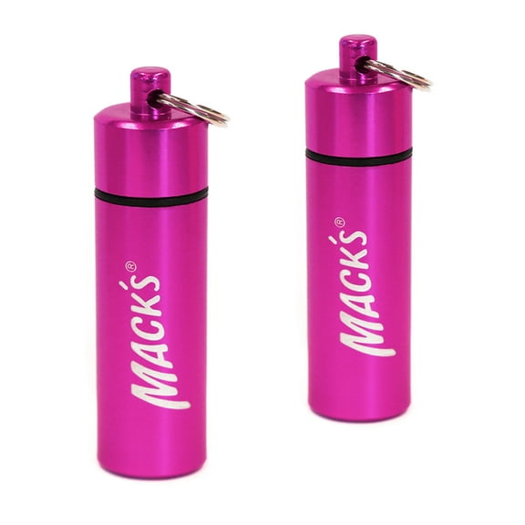 Mack's Keychain Carrying Case, Aluminum, Waterproof Ear Plugs Holder – 2 Pack (Pink)
