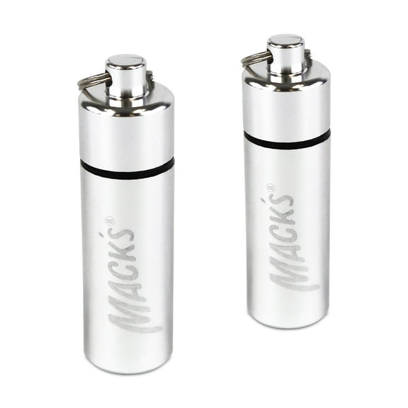 Mack's Keychain Carrying Case, Aluminum, Waterproof Ear Plugs Holder – 2 Pack (Silver)