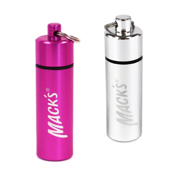 Mack's Keychain Carrying Case, Aluminum, Waterproof Ear Plugs Holder – 2 Pack (Pink and Silver)
