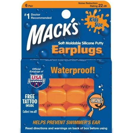 Macks Moldable Silicone Ear Plugs, Kids Size, 6 Pair 6 Count (Pack of 6)
