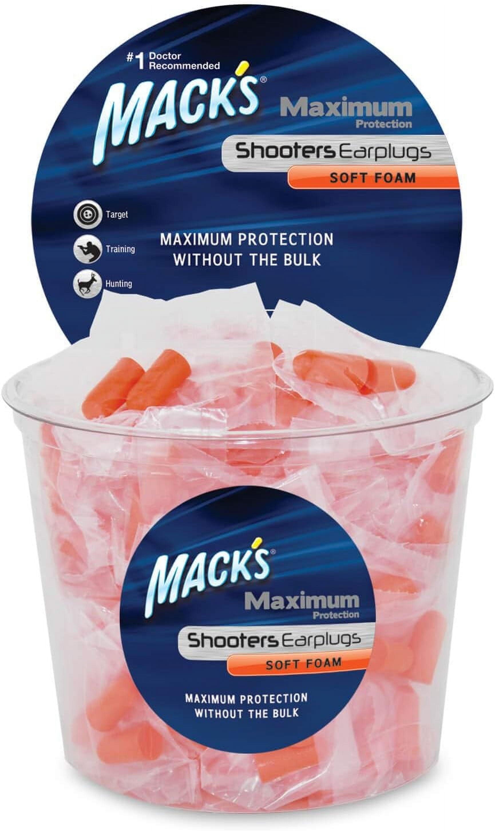 Mack's Maximum Protection Soft Foam Shooting Ear Plugs, 100 Pair - 33 dB Highest NRR – Comfortable Earplugs for Hunting, Tactical, Target, Skeet and Trap Shooting | Made in USA